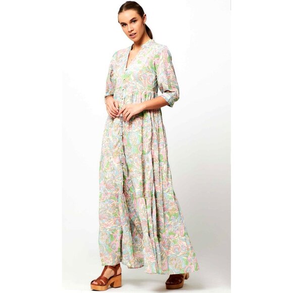 Fabienne Chapot NWT Cala Tiered Summer Maxi‎ Dress Sz 42 Med Org Cotton Spring - Picture 1 of 15